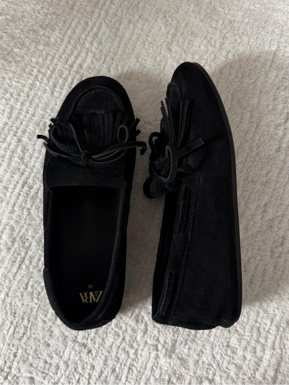 Zara Black Suede Tassel Loafers with Fringe
